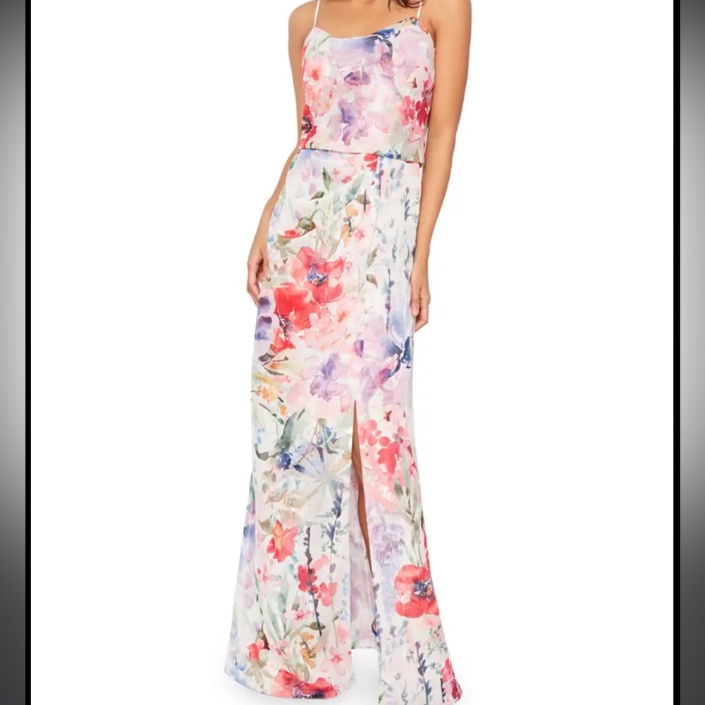 Delphine Watercolor Floral Sleeveless Column Dress with Slit